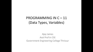 PROGRAMMING IN C – 11 (Data Types, Variables) Wealth