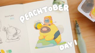 Day 1 - Bee | 2023 Peachtober challenge 🍑 | Cozy painting video | Holbein Gouache