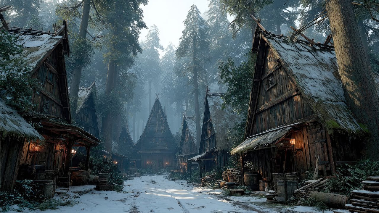 Soothing Medieval Celtic Music | Winter Forest Village Ambience for Relaxation & Focus