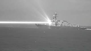 US Navy Destroyer USS Preble fires HELIOS Laser weapon to destroy a drone