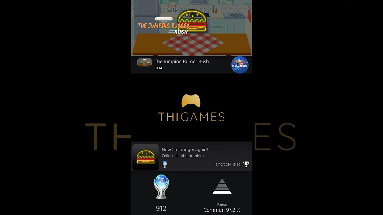 912ème Platinum Trophy The Jumping Burger Rush sur PlayStation 4