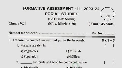 ap 6th class Fa-2 social studies question paper 2023-24|6th class social studies fa2  question paper