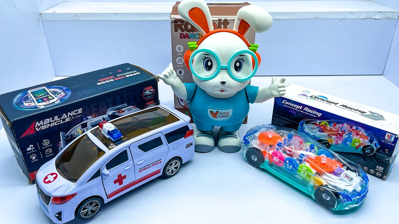 Unboxing 3D Transparent Gear Car, Dancing Rabbit Toy, Driven RC Midrange Ambulance Toys Unboxing