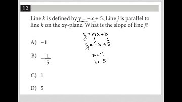 Line k is defined by y = -x + 5.  Line j is parallel to line k on the xy-plane.  What is the slope..