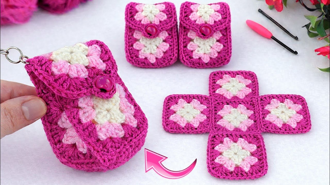 Super Easy Crochet Mini Bag Keychain 💖 Granny Square Pouch | Make & Sell 💰