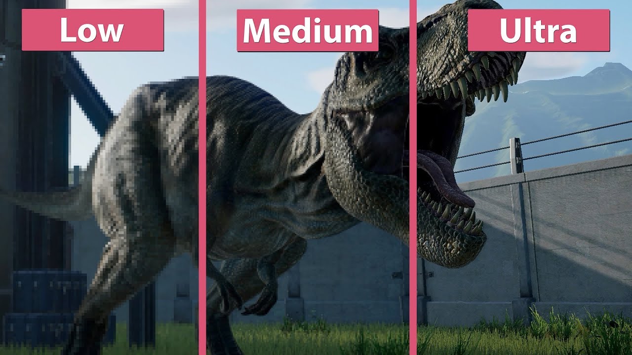 4K] Jurassic World Evolution – PC Lowest vs. Medium vs. Ultra Frame Rate  Test & Graphics Comparison - YouTube