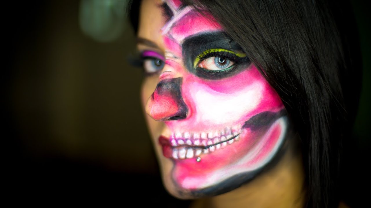 Neon Pink Half Skull Makeup Tutorial NYX Arabia Face Awards 2016