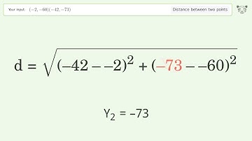 Find the distance between two points p1 (-2,-60) and p2 (-42,-73): Step-by-Step Video Solution