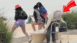Old Man Farts On People At The Beach!!! (Watch Them Run)