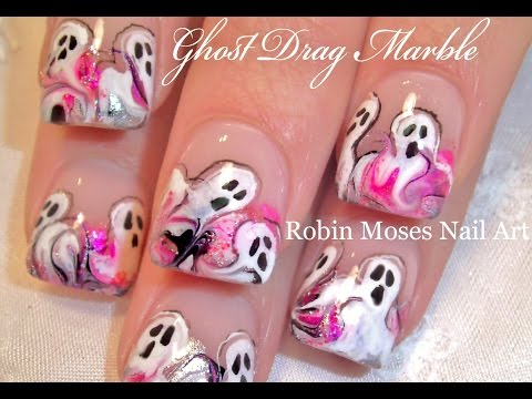 Halloween Drag Dry Marble Nails | Ghost Nail Art Design Tutorial