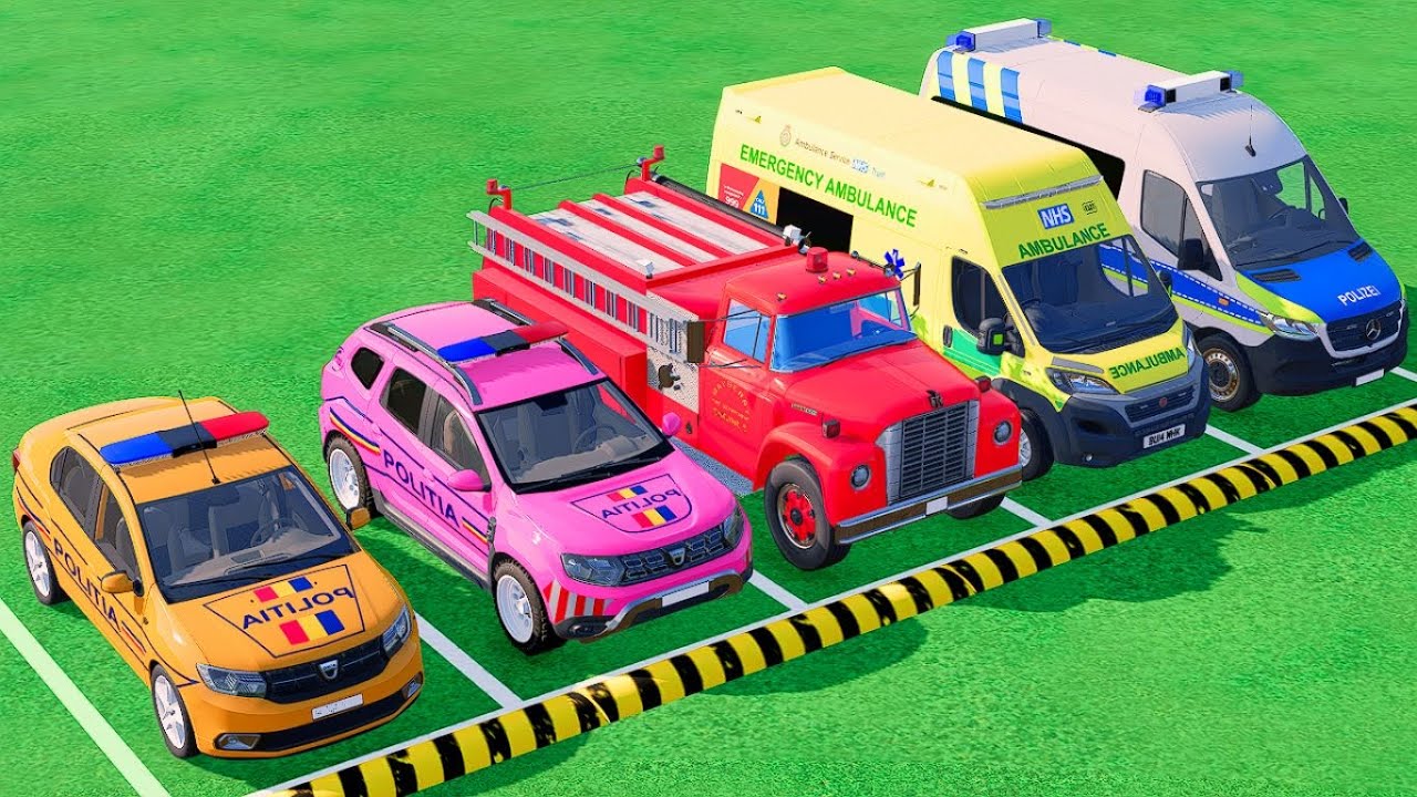 TRANSPORTING POLICE CARS, FIRE DEPARTMENT, AMBULANCE VEHICLES WITH TRUCKS ! Farming Simulator 22 #41