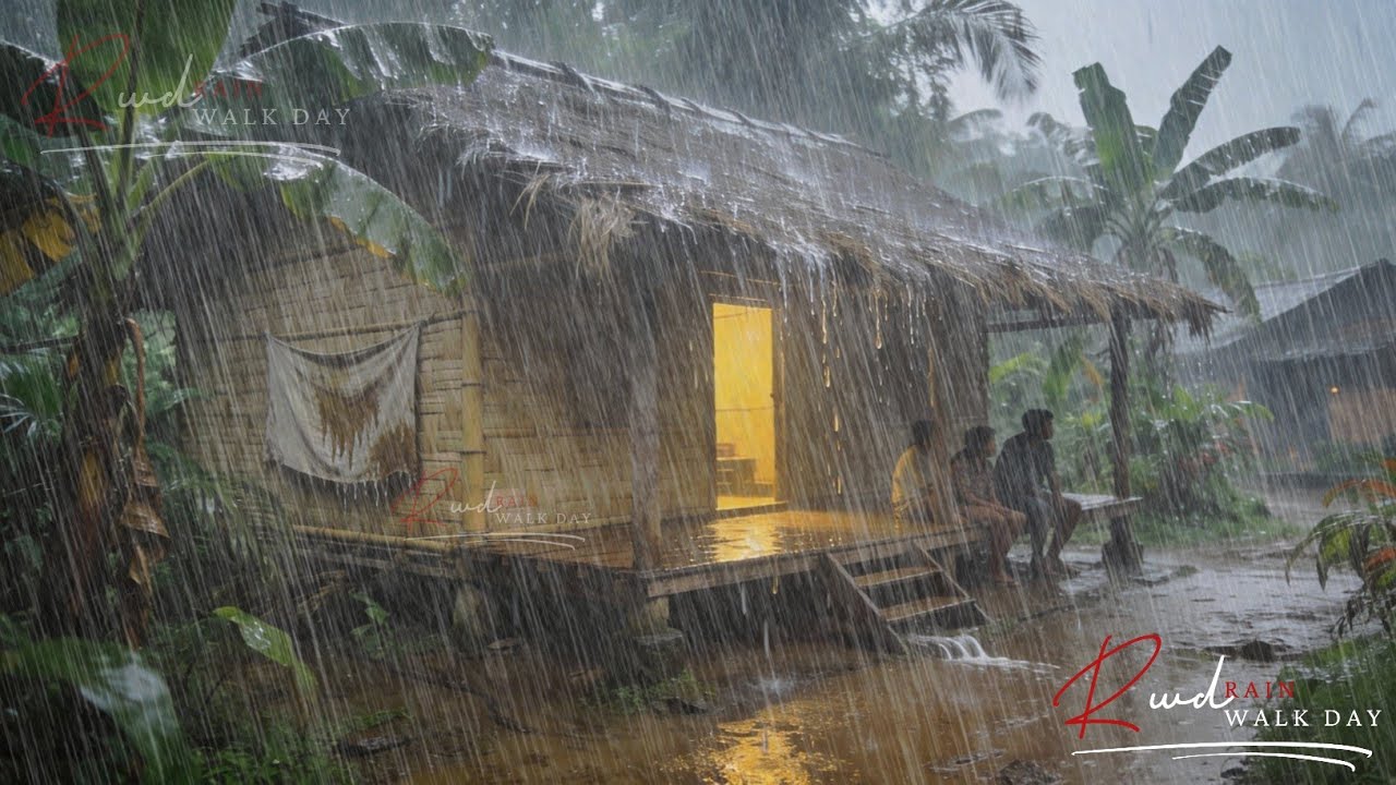 ДЕНЬ БУРИ В НЕБЕСНОЙ ДЕРЕВНЕ АЗИИ: РАССЛАБЛЯЮЩАЯ ПРОГУЛКА ПОД ДОЖДЕМ