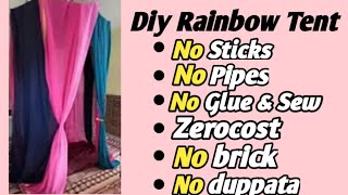 Zerocost Rainbow Canopy Tent House using saree | Home Decor | DIY Tent house At Home | Homemade Tent screenshot 4