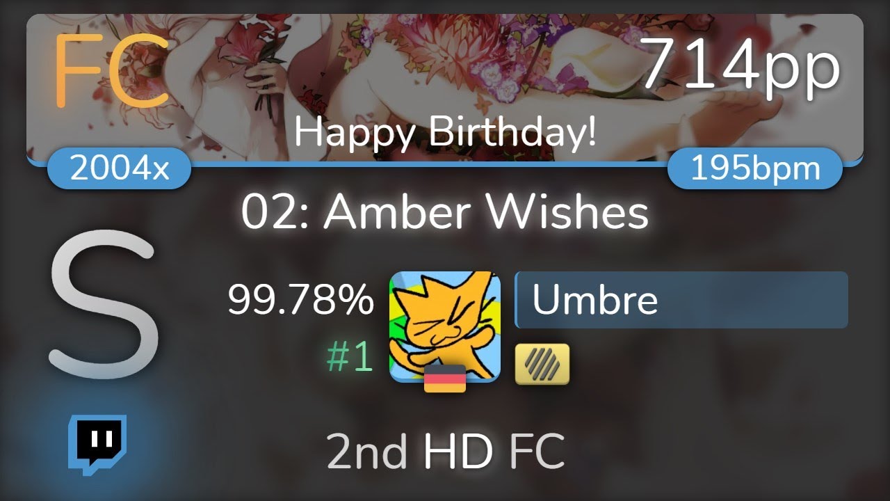 [Live] Umbre | Ice - 02: Amber Wishes [Happy Birthday!] +HD 99.78% {#1 714pp FC} - osu!