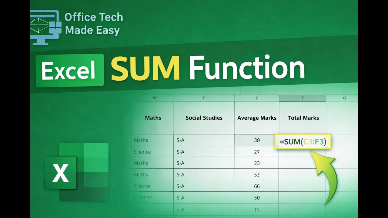 How to Use SUM Function in Excel to Calculate Total Marks - YouTube