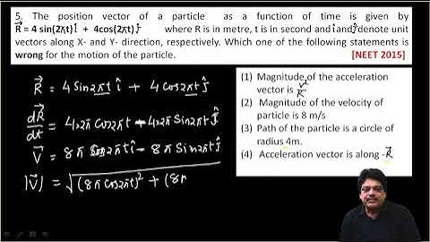 The position vector of a particle  as a function of time is given by  R = 4in(2t) + 4cos(2t)