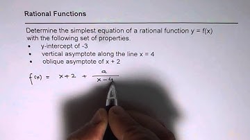 Write Rational Function With Given Oblique and Vertical Asymptote along with Y Intercept