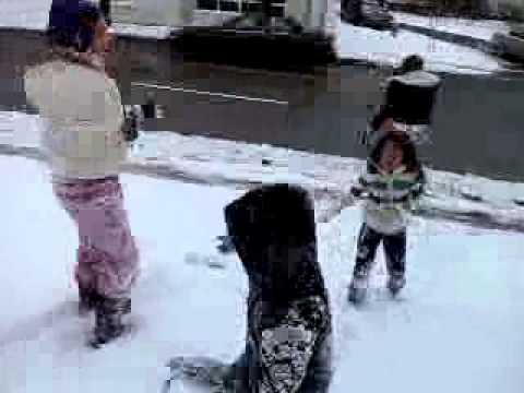the crazy family playin in the snow