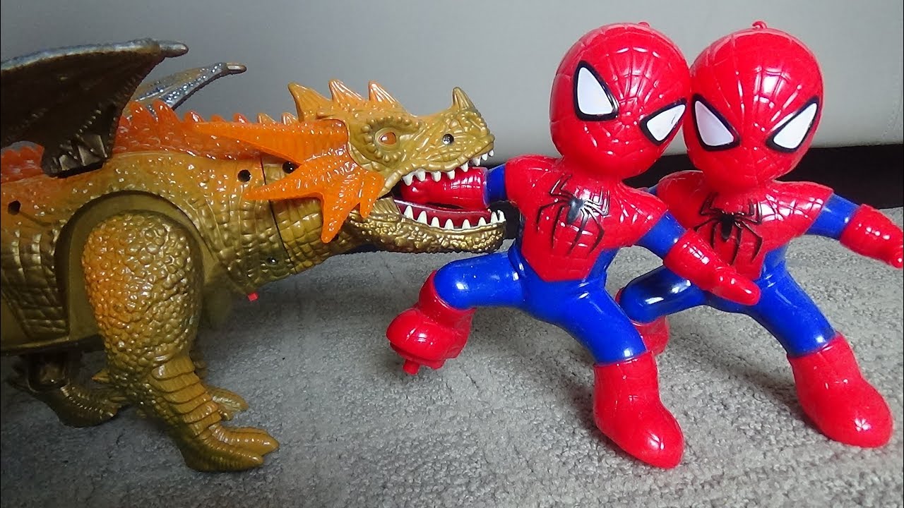 Battery Operated Flying Dinosaur Dragon Toy w/ Flashing Lights & Spiderman Toys! - LotsMoreToys