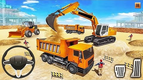 Excavator Backhoe Loading Dump Truck with Bricks at Quarry Site - Android Gameplay
