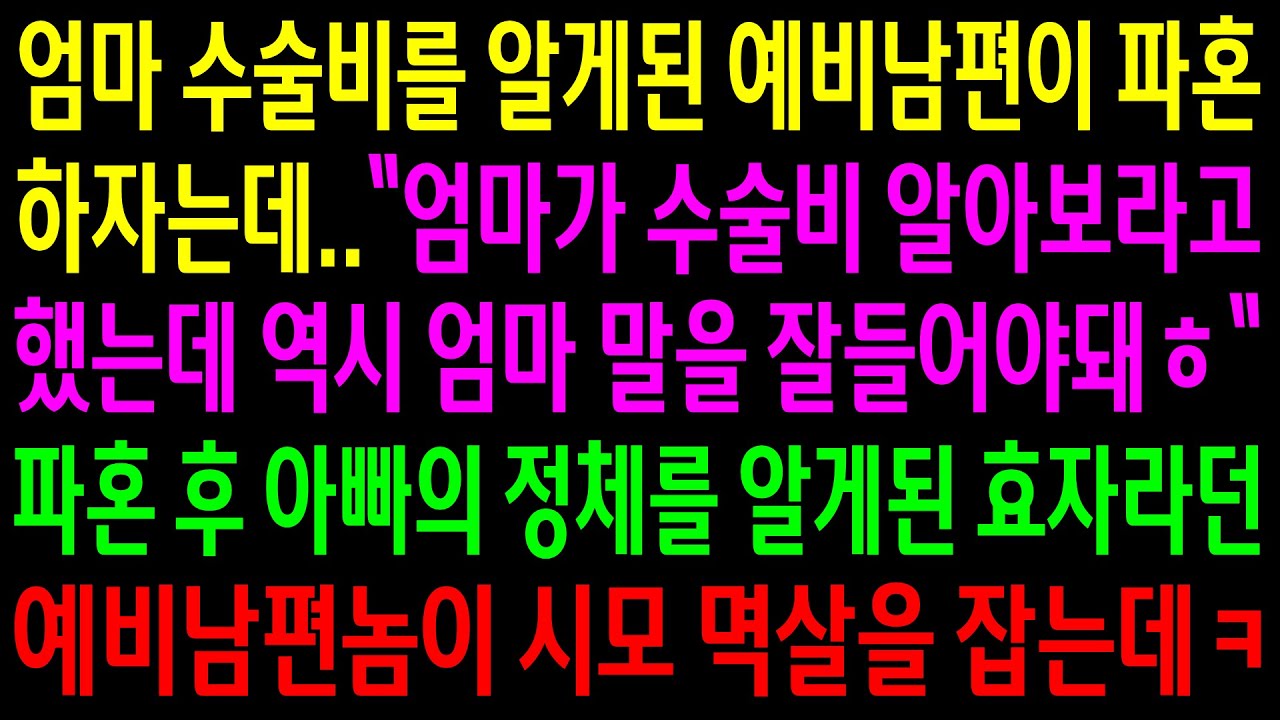 (반전사연)엄마 수술비를 알게된 예비남편이 파혼하자는데..파혼 후 아빠의 정체를 알게된 효자라던 예비남편놈이 시모 멱살을 잡는데ㅋ[신청사연][사이다썰][사연라디오]