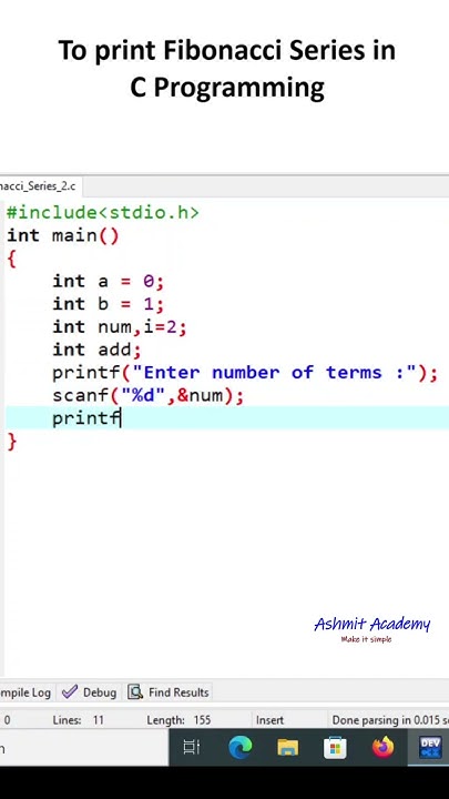 To print Fibonacci Series in C Programming - YouTube