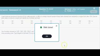Math 14 HW 3.3.31 Construct a boxplot and identify the​ 5-number summary using StatCrunch