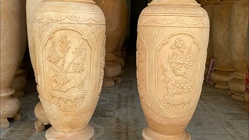 Lục bình đục tứ quý gỗ xà cừ kt 1m30- phun sơn theo yêu cầu