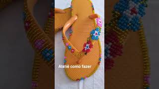 Amarelo Com Brilho , Havaiana Bordada De Miçangas