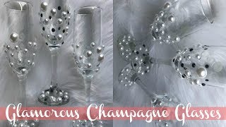DIY Dollar Tree Champagne Glasses | Elegant Wedding Glasses