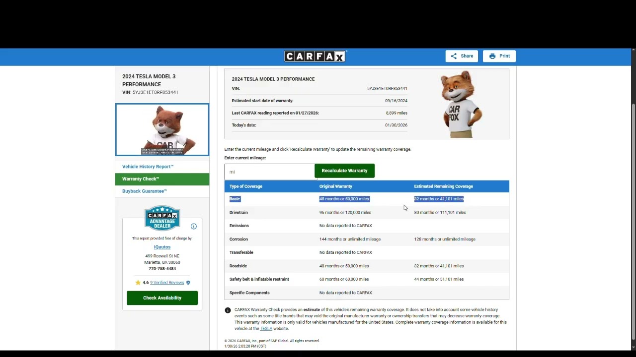 Check for the remainder factory warranty on a used car