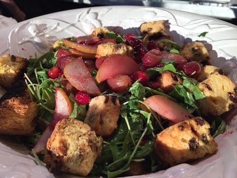 arugula-&-roasted-fruit-salad-with-panettone-croutons-|-recipe