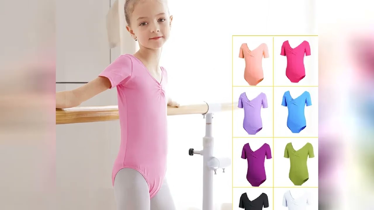 Girls Basic Ballet Leotard Cotton Dance Bodysuit Short Sleeve Gymnastic Leotards for Toddler Balleri