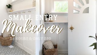 SMALL ENTRY MAKEOVER REVEAL 24 hours on a budget ONLY $100! Adding storage! Before & After