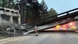 Fiery crash collapses bridge shuts down I-20 in Aiken County