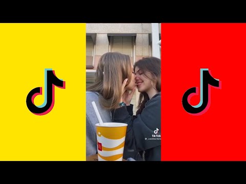 Tiktok lesbian couple, hot kiss, tiktok lesbian kiss