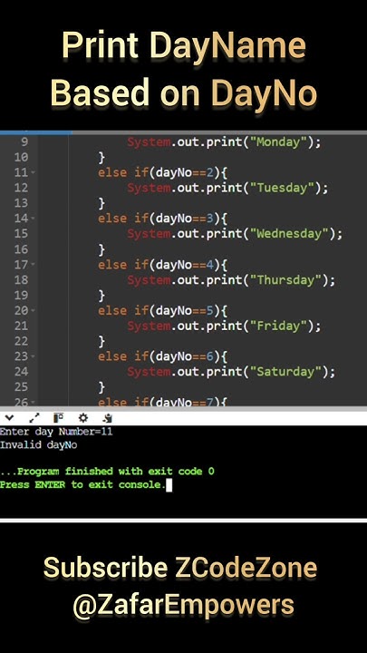 Print Day Names based on number in java using if else if else subscribe ...