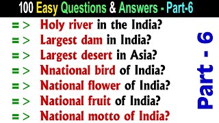 100 Most important General Knowledge Questions and Answers for Exams |  India GK | GK | Quiz | 6