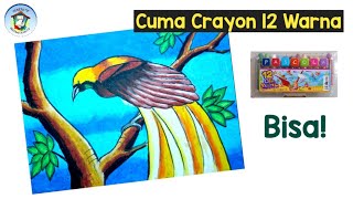 Menggambar Fauna Indonesia Burung Cendrawasih || Crayon 12 Warna