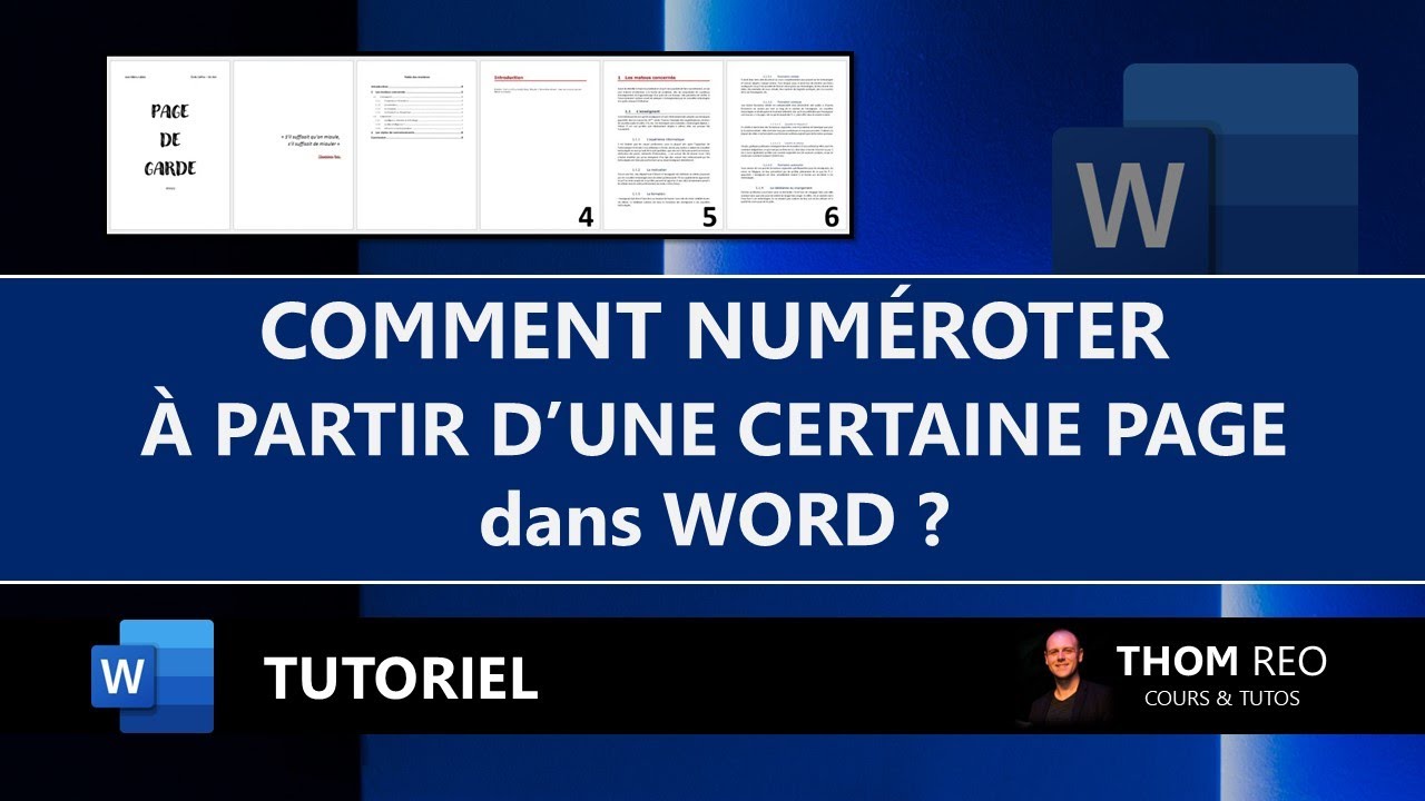 Comment Commencer La Numérotattion Apres La Page De Garde NUMÉROTER à partir de l'INTRODUCTION (ou autre page) dans WORD