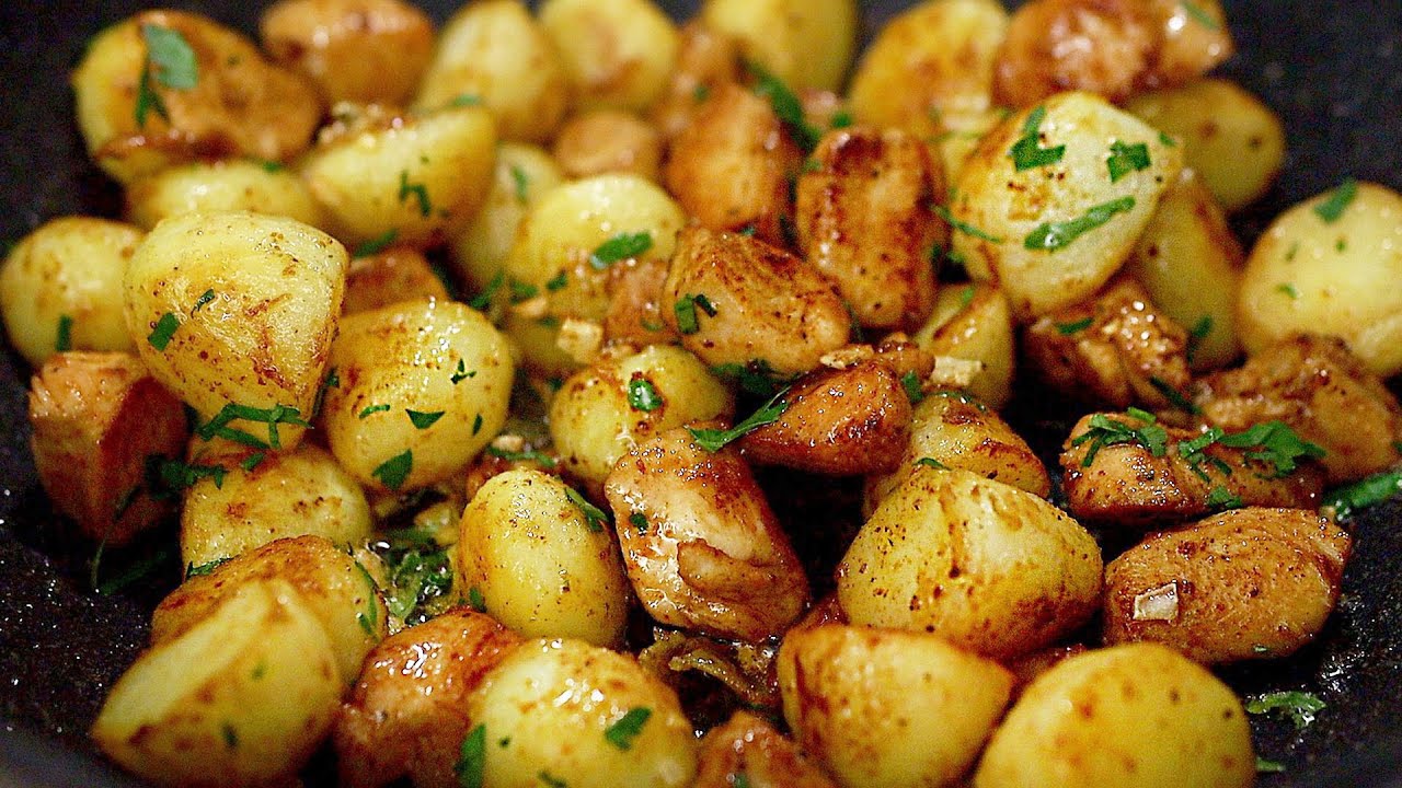 Kartoffeln und Hühnerbrust mit Knoblauch und Butter - YouTube