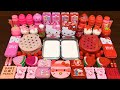 Pink vs red hello kitty  mixing random into glossy slime  satisfying slime 07