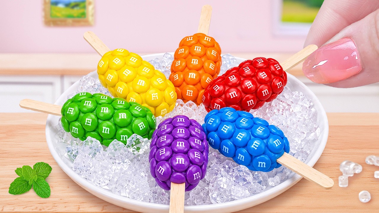 🌈Rainbow Popsicles with M&M Candy Recipe🍭Adorable Miniature Chocolate Ice Cream | Mina Sweet Baking
