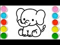 Cute Elephant 🐘 drawing and colouring step by step for kids and toddlers