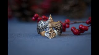 Raven ring inspired by scandinavian Mythology. Viking bird jewelry. Handmade author's ring.