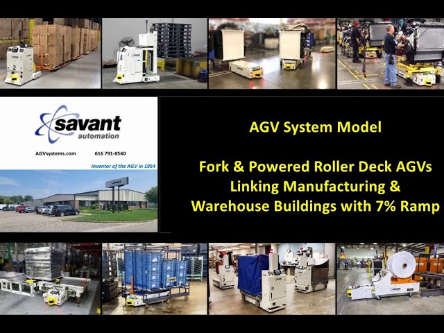 SAVANT AGV System Model with Fork and Roller Deck Vehicles