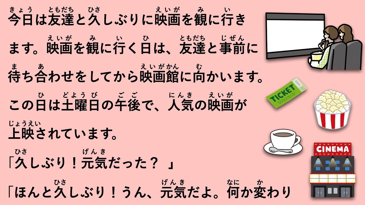 【JLPT N4】友人と映画館に行くときの会話 #62