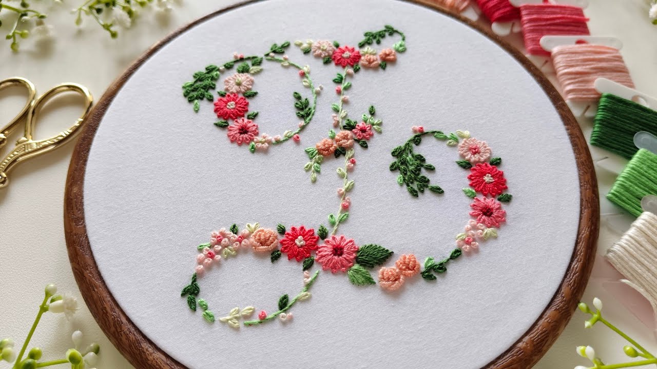 Floral Monogram 'Z' embroidery | How to embroider a letter | Floral initial hand embroidery
