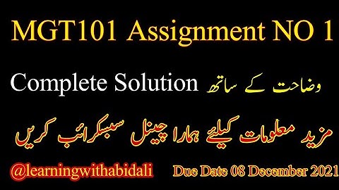 MGT101 Assignment No 1| Solution | MGT101 Virtual University |December 2021 ‎@Learning With Abid Ali
