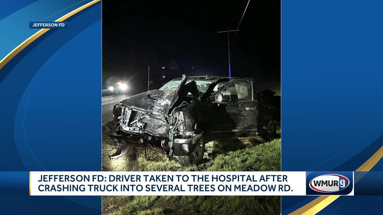 Driver taken to hospital after crashing truck into several trees in ...